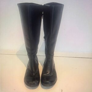 Clarks Women Soft Cushion Black Leather High Comfort Round Toe Boots Size 9M